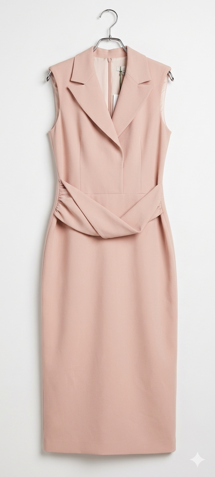 Gizia Tailored Lapel Midi Dress with Draped Waist