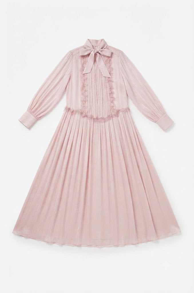 Gizia Victorian Pleated Lace Midi Dress