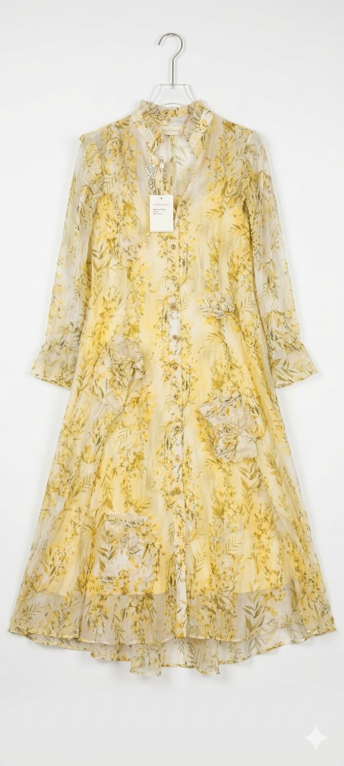 Turkish Polen Poe Floral Chiffon Midi Dress